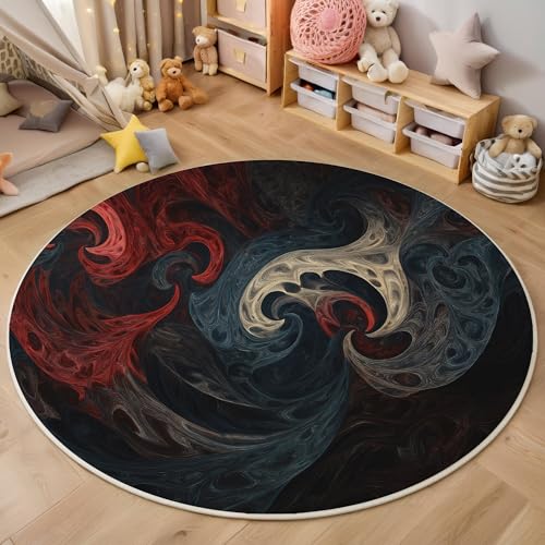 ALTCIRNMD Area Wohnzimmerteppich Schlafzimmerteppich Rot Blau Wirbelnde Farben Teppich 3D-Gedruckter Soft-Touch,Abstrakte Kunst Für Kinderzimmer Schlafzimmer Dekoration 100Cm von ALTCIRNMD