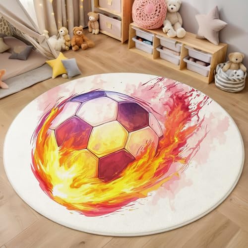 ALTCIRNMD Area Wohnzimmerteppich Schlafzimmerteppich Rot Flammenfußball Teppich 3D-Gedruckter Soft-Touch,Cartoon-Illustration Für Kinderzimmer Schlafzimmer Dekoration 180Cm von ALTCIRNMD