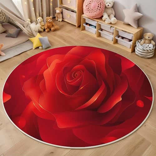 ALTCIRNMD Area Wohnzimmerteppich Schlafzimmerteppich Rot Leuchtende Rose Teppich 3D-Gedruckter Soft-Touch,Abstrakte Pflanzen Für Kinderzimmer Schlafzimmer Dekoration 160Cm von ALTCIRNMD