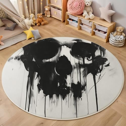 ALTCIRNMD Area Wohnzimmerteppich Schlafzimmerteppich Schwarz Weiß Tintenschädel Teppich 3D-Gedruckter Soft-Touch,Texturkunst Für Kinderzimmer Schlafzimmer Dekoration 100Cm ALTCIRNMD Area Wohnzimmerteppich Schlafzimmerteppich Schwarz Weiß Tintenschädel Teppich 3D-Gedruckter Soft-Touch,Texturkunst Für Kinderzimmer Schlafzimmer Dekoration 100Cm von ALTCIRNMD