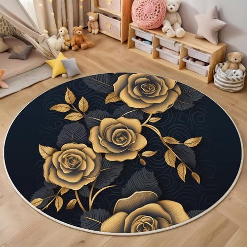 ALTCIRNMD Area Wohnzimmerteppich Schlafzimmerteppich Schwarzes Gold Einfache Rose Teppich 3D-Gedruckter Soft-Touch,Abbildung Von Pflanzen Für Kinderzimmer Schlafzimmer Dekoration 100Cm ALTCIRNMD Area Wohnzimmerteppich Schlafzimmerteppich Schwarzes Gold Einfache Rose Teppich 3D-Gedruckter Soft-Touch,Abbildung Von Pflanzen Für Kinderzimmer Schlafzimmer Dekoration 100Cm von ALTCIRNMD