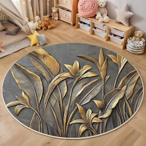 ALTCIRNMD Aschegold Blume Blatt Stein Teppich Rund,3D Botanische Illustrationen Rutschfester Bodenmatte Wohnzimmer,Schlafzimmer,Area Kinderzimmer Und Spielzimmer Dekorative Korridor Für Räume,100Cm ALTCIRNMD Aschegold Blume Blatt Stein Teppich Rund,3D Botanische Illustrationen Rutschfester Bodenmatte Wohnzimmer,Schlafzimmer,Area Kinderzimmer Und Spielzimmer Dekorative Korridor Für Räume,100Cm von ALTCIRNMD