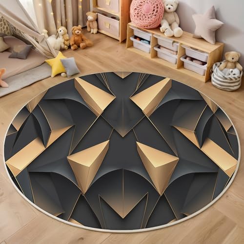 ALTCIRNMD Aschegold Symmetrisches Dreieck 3D Teppich Rundteppich Für Wohnzimmer 120Cm Minimalismus,Schlafzimmer rutschfeste Bodenmatte Krabbelmatte Tischset Flur Badematte Esszimmer Eingangsbereich von ALTCIRNMD