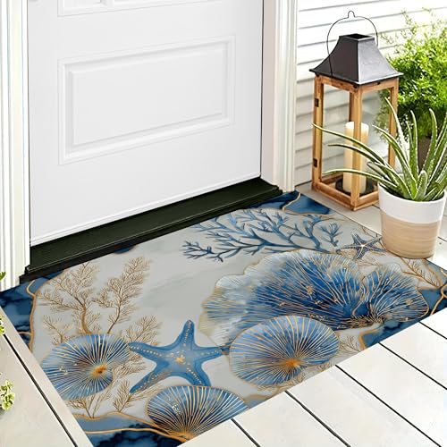 ALTCIRNMD Badteppich rutschfeste,3D-Muster Fußmatte Blau Weiß Korallenseestern,Badezimmer Deko,Küstenlandschaft Badematte Rutschfester Badezimmerteppich Absorbierender Dekorative,90X150Cm ALTCIRNMD Badteppich rutschfeste,3D-Muster Fußmatte Blau Weiß Korallenseestern,Badezimmer Deko,Küstenlandschaft Badematte Rutschfester Badezimmerteppich Absorbierender Dekorative,90X150Cm von ALTCIRNMD