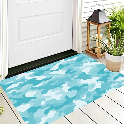 ALTCIRNMD Badteppich rutschfeste,3D-Muster Fußmatte Blau Weiß Personalisierte Tarnung,Badezimmer Deko,Abstrakte Kunst Badematte Rutschfester Badezimmerteppich Absorbierender Dekorative,90X150Cm von ALTCIRNMD