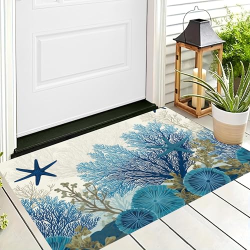 ALTCIRNMD Badteppich rutschfeste,3D-Muster Fußmatte Blau Weiß Seesternkoralle,Badezimmer Deko,Meereslandschaft Badematte Rutschfester Badezimmerteppich Absorbierender Dekorative,70X100Cm ALTCIRNMD Badteppich rutschfeste,3D-Muster Fußmatte Blau Weiß Seesternkoralle,Badezimmer Deko,Meereslandschaft Badematte Rutschfester Badezimmerteppich Absorbierender Dekorative,70X100Cm von ALTCIRNMD