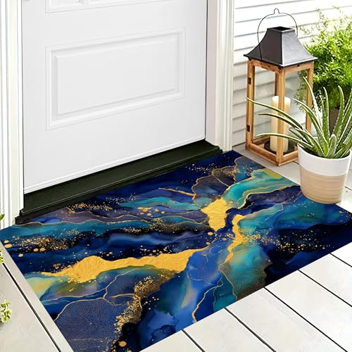 ALTCIRNMD Badteppich rutschfeste,3D-Muster Fußmatte Blaugold Abstrakte Linien,Badezimmer Deko,Modekunst Badematte Rutschfester Badezimmerteppich Absorbierender Dekorative,80X120Cm ALTCIRNMD Badteppich rutschfeste,3D-Muster Fußmatte Blaugold Abstrakte Linien,Badezimmer Deko,Modekunst Badematte Rutschfester Badezimmerteppich Absorbierender Dekorative,80X120Cm von ALTCIRNMD