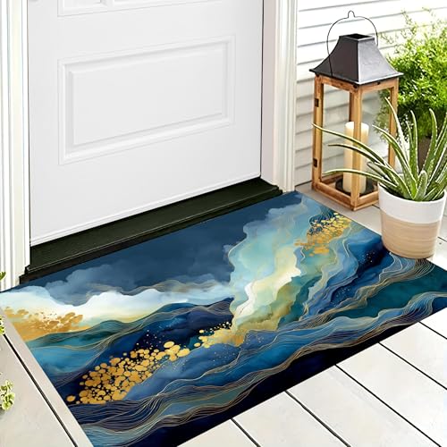 ALTCIRNMD Badteppich rutschfeste,3D-Muster Fußmatte Blaugold Linien Und Wellen,Badezimmer Deko,Abstraktes Aquarell Badematte Rutschfester Badezimmerteppich Absorbierender Dekorative,40X60Cm ALTCIRNMD Badteppich rutschfeste,3D-Muster Fußmatte Blaugold Linien Und Wellen,Badezimmer Deko,Abstraktes Aquarell Badematte Rutschfester Badezimmerteppich Absorbierender Dekorative,40X60Cm von ALTCIRNMD