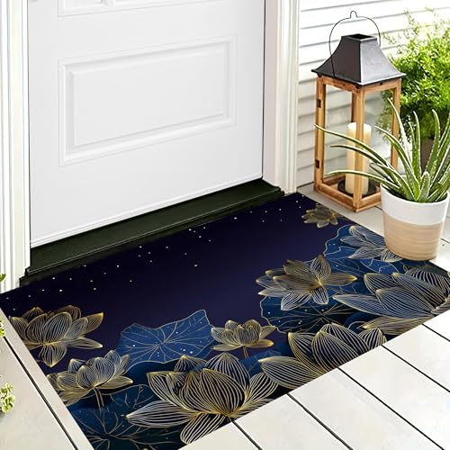 ALTCIRNMD Badteppich rutschfeste,3D-Muster Fußmatte Blaugold Lotusblätter,Badezimmer Deko,Linienpflanzen Badematte Rutschfester Badezimmerteppich Absorbierender Dekorative,90X150Cm ALTCIRNMD Badteppich rutschfeste,3D-Muster Fußmatte Blaugold Lotusblätter,Badezimmer Deko,Linienpflanzen Badematte Rutschfester Badezimmerteppich Absorbierender Dekorative,90X150Cm von ALTCIRNMD