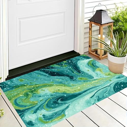 ALTCIRNMD Badteppich rutschfeste,3D-Muster Fußmatte Blaugrün Wirbelpunkte,Badezimmer Deko,Abstrakte Tuschemalerei Badematte Rutschfester Badezimmerteppich Absorbierender Dekorative,60X90Cm von ALTCIRNMD