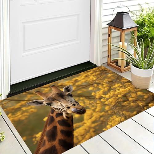 ALTCIRNMD Badteppich rutschfeste,3D-Muster Fußmatte Bräunlich Gelb Baumgiraffe,Badezimmer Deko,Persönlichkeit Tier Badematte Rutschfester Badezimmerteppich Absorbierender Dekorative,70X100Cm von ALTCIRNMD