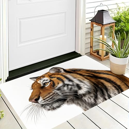 ALTCIRNMD Badteppich rutschfeste,3D-Muster Fußmatte Braun Weiß Eleganter Tiger,Badezimmer Deko,Porträt Tier Badematte Rutschfester Badezimmerteppich Absorbierender Dekorative,70X100Cm von ALTCIRNMD