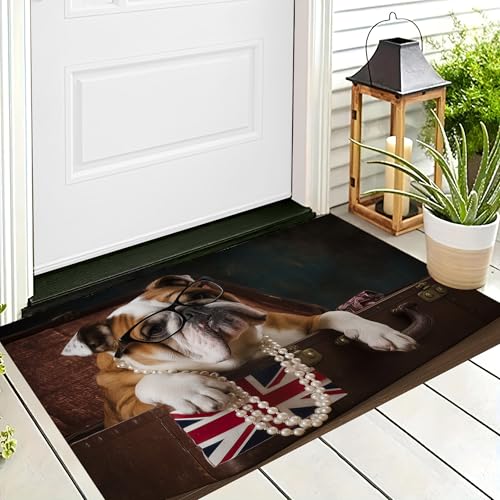 ALTCIRNMD Badteppich rutschfeste,3D-Muster Fußmatte Braun Weiß Persönlichkeit Bulldog,Badezimmer Deko,Flagge Tier Badematte Rutschfester Badezimmerteppich Absorbierender Dekorative,70X100Cm von ALTCIRNMD