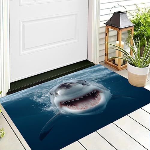 ALTCIRNMD Badteppich rutschfeste,3D-Muster Fußmatte Cremefarben Persönlichkeitshai,Badezimmer Deko,Meereslebewesen Badematte Rutschfester Badezimmerteppich Absorbierender Dekorative,80X120Cm von ALTCIRNMD