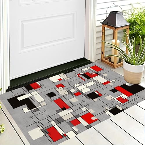 ALTCIRNMD Badteppich rutschfeste,3D-Muster Fußmatte Graurot Rechteckige Linien,Badezimmer Deko,Abstrakte Geometrie Badematte Rutschfester Badezimmerteppich Absorbierender Dekorative,50X80Cm ALTCIRNMD Badteppich rutschfeste,3D-Muster Fußmatte Graurot Rechteckige Linien,Badezimmer Deko,Abstrakte Geometrie Badematte Rutschfester Badezimmerteppich Absorbierender Dekorative,50X80Cm von ALTCIRNMD