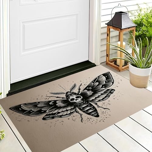 ALTCIRNMD Badteppich rutschfeste,3D-Muster Fußmatte Grauschwarz Totenkopfmotte,Badezimmer Deko,Dunkle Insekten Badematte Rutschfester Badezimmerteppich Absorbierender Dekorative,50X80Cm von ALTCIRNMD