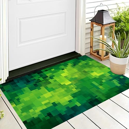 ALTCIRNMD Badteppich rutschfeste,3D-Muster Fußmatte Grün Einfache Blöcke,Badezimmer Deko,Pixelgeometrie Badematte Rutschfester Badezimmerteppich Absorbierender Dekorative,50X80Cm von ALTCIRNMD