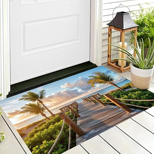 ALTCIRNMD Badteppich rutschfeste,3D-Muster Fußmatte Grün Palmenbrücke,Badezimmer Deko,Strandlandschaft Badematte Rutschfester Badezimmerteppich Absorbierender Dekorative,60X90Cm ALTCIRNMD Badteppich rutschfeste,3D-Muster Fußmatte Grün Palmenbrücke,Badezimmer Deko,Strandlandschaft Badematte Rutschfester Badezimmerteppich Absorbierender Dekorative,60X90Cm von ALTCIRNMD