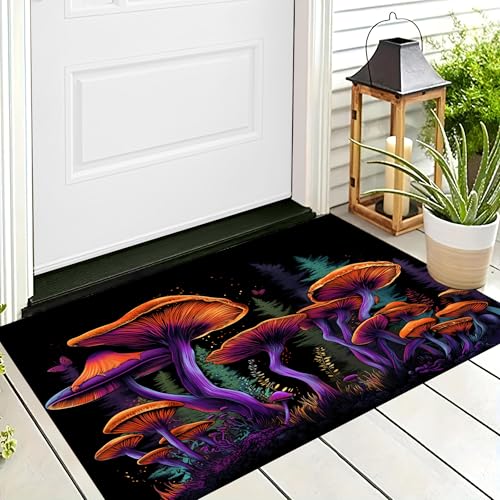 ALTCIRNMD Badteppich rutschfeste,3D-Muster Fußmatte Orange-Lila Pilzpflanzen,Badezimmer Deko,Fantasie-Cartoon Badematte Rutschfester Badezimmerteppich Absorbierender Dekorative,60X90Cm von ALTCIRNMD