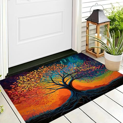 ALTCIRNMD Badteppich rutschfeste,3D-Muster Fußmatte Orange-Rot Hohe Bäume,Badezimmer Deko,Ölgemäldepflanzen Badematte Rutschfester Badezimmerteppich Absorbierender Dekorative,90X150Cm von ALTCIRNMD