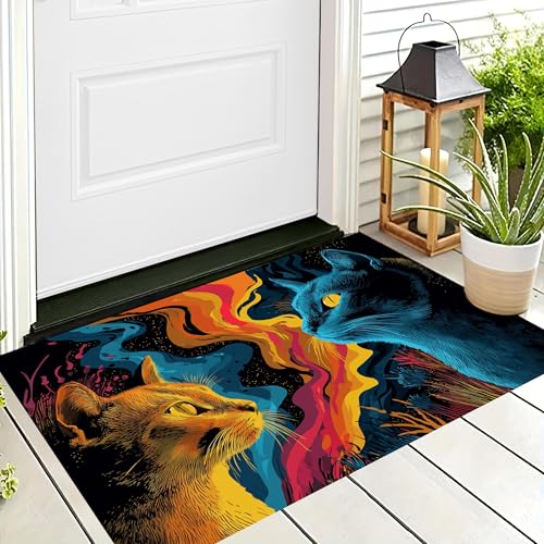 ALTCIRNMD Badteppich rutschfeste,3D-Muster Fußmatte Orangeblau Flammenkatze,Badezimmer Deko,Fantasietiere Badematte Rutschfester Badezimmerteppich Absorbierender Dekorative,50X80Cm ALTCIRNMD Badteppich rutschfeste,3D-Muster Fußmatte Orangeblau Flammenkatze,Badezimmer Deko,Fantasietiere Badematte Rutschfester Badezimmerteppich Absorbierender Dekorative,50X80Cm von ALTCIRNMD