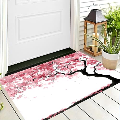 ALTCIRNMD Badteppich rutschfeste,3D-Muster Fußmatte Rosa Kirschblüten In Voller Blüte,Badezimmer Deko,Aquarellpflanzen Badematte Rutschfester Badezimmerteppich Absorbierender Dekorative,60X90Cm von ALTCIRNMD