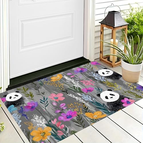 ALTCIRNMD Badteppich rutschfeste,3D-Muster Fußmatte Rosa Lila Wildblumenpanda,Badezimmer Deko,Süße Tiere Badematte Rutschfester Badezimmerteppich Absorbierender Dekorative,80X120Cm von ALTCIRNMD