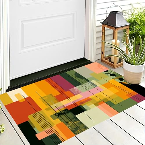ALTCIRNMD Badteppich rutschfeste,3D-Muster Fußmatte Rot Gelb Geometrie Zusammenfügen,Badezimmer Deko,Abstrakte Kunst Badematte Rutschfester Badezimmerteppich Absorbierender Dekorative,40X60Cm von ALTCIRNMD