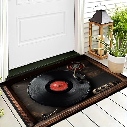 ALTCIRNMD Badteppich rutschfeste,3D-Muster Fußmatte Schwarz Schallplatten,Badezimmer Deko,Retro-Musik Badematte Rutschfester Badezimmerteppich Absorbierender Dekorative,70X100Cm von ALTCIRNMD