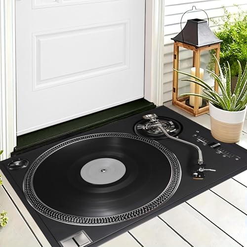 ALTCIRNMD Badteppich rutschfeste,3D-Muster Fußmatte Schwarz Schallplatten,Badezimmer Deko,Retro-Musik Badematte Rutschfester Badezimmerteppich Absorbierender Dekorative,90X150Cm von ALTCIRNMD