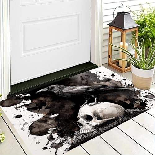 ALTCIRNMD Badteppich rutschfeste,3D-Muster Fußmatte Schwarz Weiß Schädelkrähe,Badezimmer Deko,Aquarellkunst Badematte Rutschfester Badezimmerteppich Absorbierender Dekorative,50X80Cm ALTCIRNMD Badteppich rutschfeste,3D-Muster Fußmatte Schwarz Weiß Schädelkrähe,Badezimmer Deko,Aquarellkunst Badematte Rutschfester Badezimmerteppich Absorbierender Dekorative,50X80Cm von ALTCIRNMD