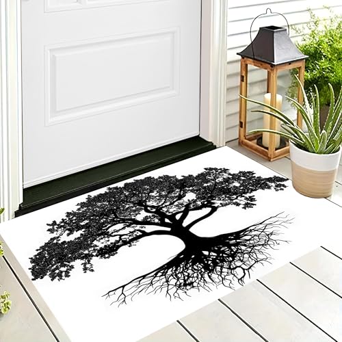 ALTCIRNMD Badteppich rutschfeste,3D-Muster Fußmatte Schwarz Weiß Silhouette Großer Baum,Badezimmer Deko,Natürliche Pflanzen Badematte Rutschfester Badezimmerteppich Absorbierender Dekorative,90X150Cm von ALTCIRNMD
