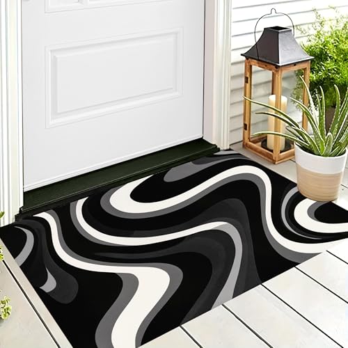 ALTCIRNMD Badteppich rutschfeste,3D-Muster Fußmatte Schwarz Weiß Wellenförmige Streifen,Badezimmer Deko,Abstrakte Kunst Badematte Rutschfester Badezimmerteppich Absorbierender Dekorative,60X90Cm von ALTCIRNMD