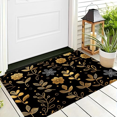 ALTCIRNMD Badteppich rutschfeste,3D-Muster Fußmatte Schwarzes Gold Linie Blumen,Badezimmer Deko,Abbildung Von Pflanzen Badematte Rutschfester Badezimmerteppich Absorbierender Dekorative,40X60Cm von ALTCIRNMD