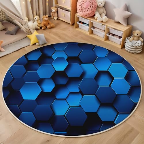 ALTCIRNMD Blau Mode-Sechseck 3D Teppich Rundteppich Für Wohnzimmer 140Cm Abstrakte Geometrie,Schlafzimmer rutschfeste Bodenmatte Krabbelmatte Tischset Flur Badematte Esszimmer Eingangsbereich ALTCIRNMD Blau Mode-Sechseck 3D Teppich Rundteppich Für Wohnzimmer 140Cm Abstrakte Geometrie,Schlafzimmer rutschfeste Bodenmatte Krabbelmatte Tischset Flur Badematte Esszimmer Eingangsbereich von ALTCIRNMD