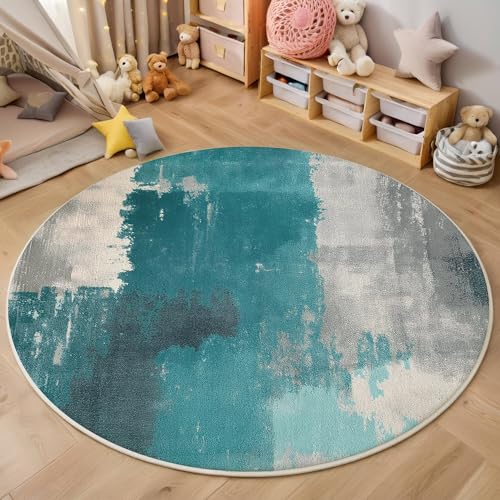 ALTCIRNMD Blaugrau Linienstruktur 3D Teppich Rundteppich Für Wohnzimmer 140Cm Industrielle Kunst,Schlafzimmer rutschfeste Bodenmatte Krabbelmatte Tischset Flur Badematte Esszimmer Eingangsbereich von ALTCIRNMD