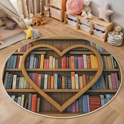 ALTCIRNMD Braun Liebes-Bücherregal 3D Teppich Rundteppich Für Wohnzimmer 180Cm Wissenskunst,Schlafzimmer rutschfeste Bodenmatte Krabbelmatte Tischset Flur Badematte Esszimmer Eingangsbereich ALTCIRNMD Braun Liebes-Bücherregal 3D Teppich Rundteppich Für Wohnzimmer 180Cm Wissenskunst,Schlafzimmer rutschfeste Bodenmatte Krabbelmatte Tischset Flur Badematte Esszimmer Eingangsbereich von ALTCIRNMD