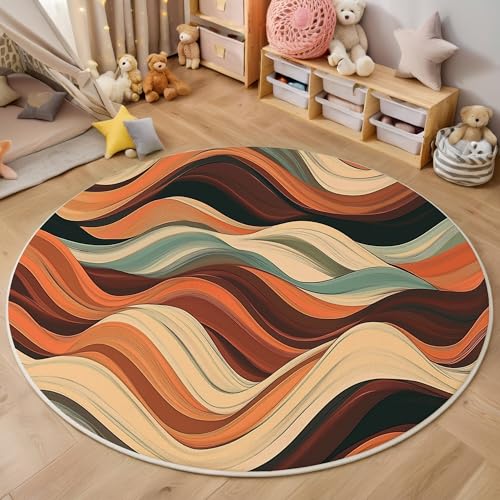 ALTCIRNMD Braun-Orange Wellenlinien 3D Teppich Rundteppich Für Wohnzimmer 180Cm Abstrakt Retro,Schlafzimmer rutschfeste Bodenmatte Krabbelmatte Tischset Flur Badematte Esszimmer Eingangsbereich ALTCIRNMD Braun-Orange Wellenlinien 3D Teppich Rundteppich Für Wohnzimmer 180Cm Abstrakt Retro,Schlafzimmer rutschfeste Bodenmatte Krabbelmatte Tischset Flur Badematte Esszimmer Eingangsbereich von ALTCIRNMD