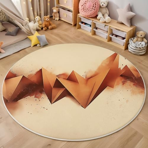 ALTCIRNMD Braun Origami-Dreieck 3D Teppich Rundteppich Für Wohnzimmer 120Cm Abstrakte Kunst,Schlafzimmer rutschfeste Bodenmatte Krabbelmatte Tischset Flur Badematte Esszimmer Eingangsbereich von ALTCIRNMD