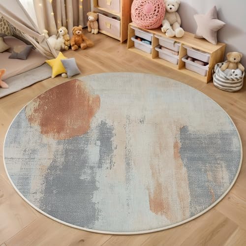 ALTCIRNMD Cremefarben Linienstruktur 3D Teppich Rundteppich Für Wohnzimmer 140Cm Moderne Abstraktion,Schlafzimmer rutschfeste Bodenmatte Krabbelmatte Tischset Flur Badematte Esszimmer Eingangsbereich von ALTCIRNMD