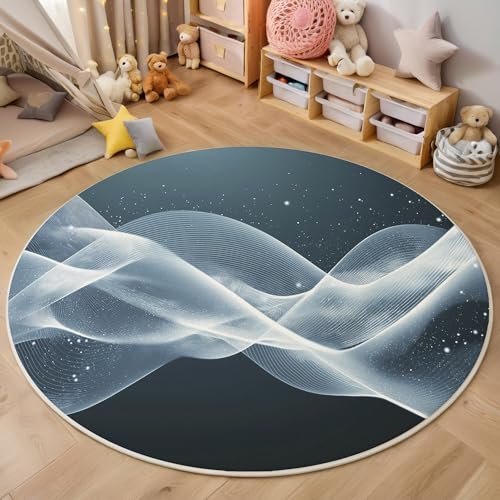 ALTCIRNMD Cremefarben Wellenlinien 3D Teppich Rundteppich Für Wohnzimmer 160Cm Abstrakte Kunst,Schlafzimmer rutschfeste Bodenmatte Krabbelmatte Tischset Flur Badematte Esszimmer Eingangsbereich von ALTCIRNMD