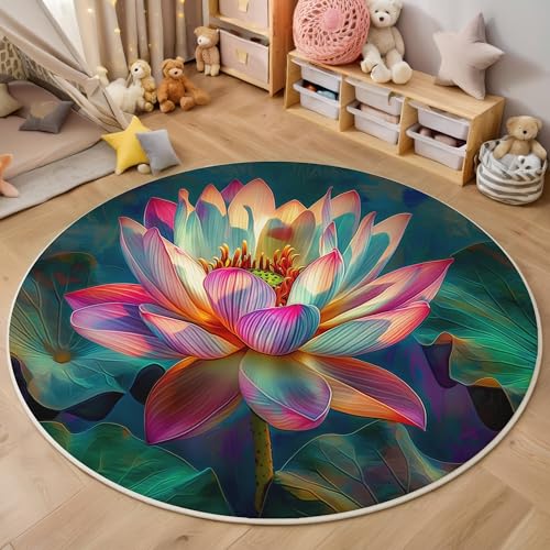 ALTCIRNMD Farbe Blühender Lotus Teppich Rund,3D Elegante Pflanzen Rutschfester Bodenmatte Wohnzimmer,Schlafzimmer,Area Kinderzimmer Und Spielzimmer Dekorative Korridor Für Räume,100Cm ALTCIRNMD Farbe Blühender Lotus Teppich Rund,3D Elegante Pflanzen Rutschfester Bodenmatte Wohnzimmer,Schlafzimmer,Area Kinderzimmer Und Spielzimmer Dekorative Korridor Für Räume,100Cm von ALTCIRNMD