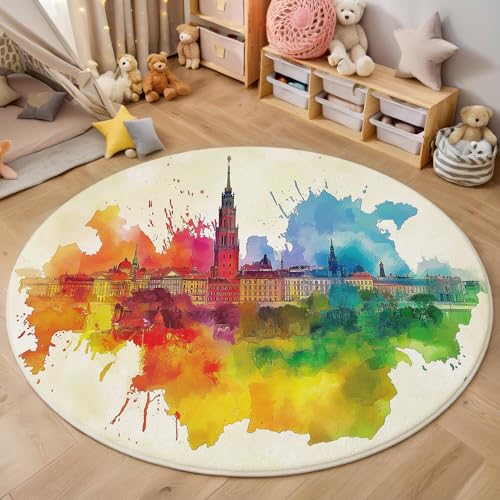 ALTCIRNMD Farbe Stadtplan 3D Teppich Rundteppich Für Wohnzimmer 120Cm Aquarellkunst,Schlafzimmer rutschfeste Bodenmatte Krabbelmatte Tischset Flur Badematte Esszimmer Eingangsbereich ALTCIRNMD Farbe Stadtplan 3D Teppich Rundteppich Für Wohnzimmer 120Cm Aquarellkunst,Schlafzimmer rutschfeste Bodenmatte Krabbelmatte Tischset Flur Badematte Esszimmer Eingangsbereich von ALTCIRNMD