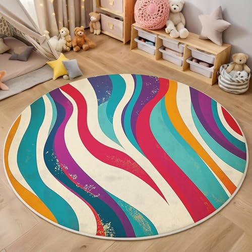 ALTCIRNMD Farbe Wellenförmige Streifen 3D Teppich Rundteppich Für Wohnzimmer 100Cm Retro-Kunst,Schlafzimmer rutschfeste Bodenmatte Krabbelmatte Tischset Flur Badematte Esszimmer Eingangsbereich ALTCIRNMD Farbe Wellenförmige Streifen 3D Teppich Rundteppich Für Wohnzimmer 100Cm Retro-Kunst,Schlafzimmer rutschfeste Bodenmatte Krabbelmatte Tischset Flur Badematte Esszimmer Eingangsbereich von ALTCIRNMD