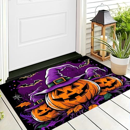 ALTCIRNMD Fußabtreter Lila Hexenhut Kürbis rutschfeste Dekoration Tinte Cartoon Für Halloween Party Willkommens-Fußmatte Drinnen Draußen Eingang Bodenmatte,50X80Cm ALTCIRNMD Fußabtreter Lila Hexenhut Kürbis rutschfeste Dekoration Tinte Cartoon Für Halloween Party Willkommens-Fußmatte Drinnen Draußen Eingang Bodenmatte,50X80Cm von ALTCIRNMD