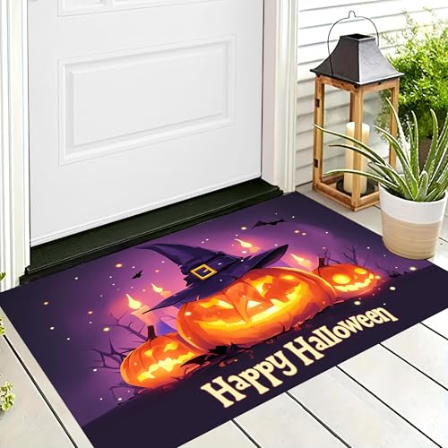 ALTCIRNMD Fußabtreter Orangeblau Mondkürbis rutschfeste Dekoration Cartoon-Illustration Für Halloween Party Willkommens-Fußmatte Drinnen Draußen Eingang Bodenmatte,80X120Cm von ALTCIRNMD