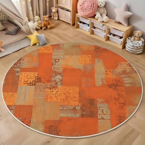 ALTCIRNMD Gebranntes Rot Helle Textur 3D Teppich Rundteppich Für Wohnzimmer 160Cm Retro-Kunst,Schlafzimmer rutschfeste Bodenmatte Krabbelmatte Tischset Flur Badematte Esszimmer Eingangsbereich von ALTCIRNMD