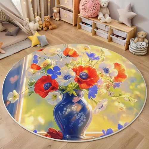 ALTCIRNMD Gelb Blau Fensterbankvase Teppich Rund,3D Natürliche Pflanzen Rutschfester Bodenmatte Wohnzimmer,Schlafzimmer,Area Kinderzimmer Und Spielzimmer Dekorative Korridor Für Räume,100Cm ALTCIRNMD Gelb Blau Fensterbankvase Teppich Rund,3D Natürliche Pflanzen Rutschfester Bodenmatte Wohnzimmer,Schlafzimmer,Area Kinderzimmer Und Spielzimmer Dekorative Korridor Für Räume,100Cm von ALTCIRNMD