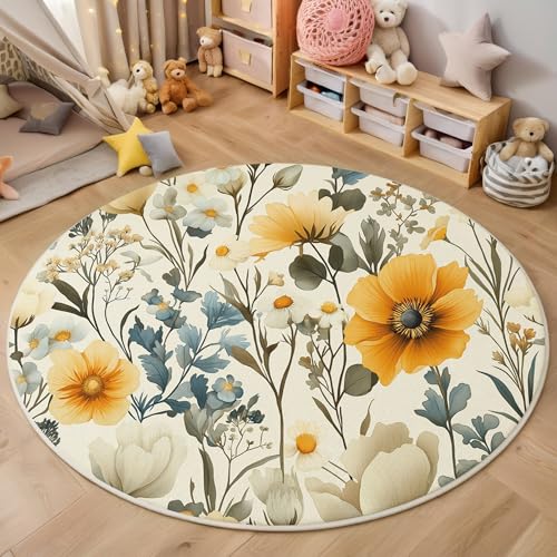 ALTCIRNMD Gelblich Weiß Einfache Blumen Teppich Rund,3D Aquarellpflanzen Rutschfester Bodenmatte Wohnzimmer,Schlafzimmer,Area Kinderzimmer Und Spielzimmer Dekorative Korridor Für Räume,180Cm ALTCIRNMD Gelblich Weiß Einfache Blumen Teppich Rund,3D Aquarellpflanzen Rutschfester Bodenmatte Wohnzimmer,Schlafzimmer,Area Kinderzimmer Und Spielzimmer Dekorative Korridor Für Räume,180Cm von ALTCIRNMD