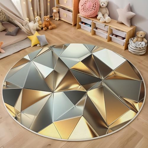 ALTCIRNMD Gold Silber Polygone Zusammenfügen Teppich Rund,3D Mode Abstrakt Rutschfester Bodenmatte Wohnzimmer,Schlafzimmer,Area Kinderzimmer Und Spielzimmer Dekorative Korridor Für Räume,160Cm ALTCIRNMD Gold Silber Polygone Zusammenfügen Teppich Rund,3D Mode Abstrakt Rutschfester Bodenmatte Wohnzimmer,Schlafzimmer,Area Kinderzimmer Und Spielzimmer Dekorative Korridor Für Räume,160Cm von ALTCIRNMD
